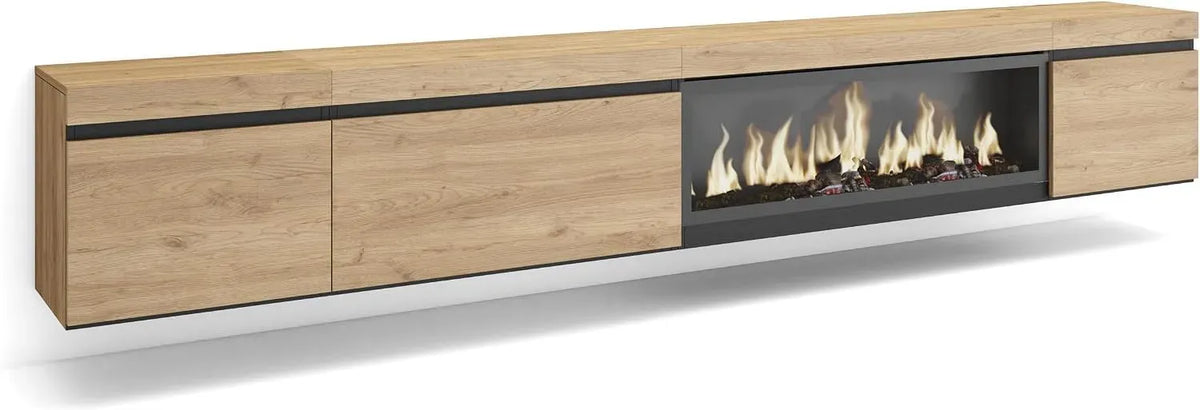 Meuble TV, 288x45x35 cm, Cheminée électrique XXL, TV Grand Format