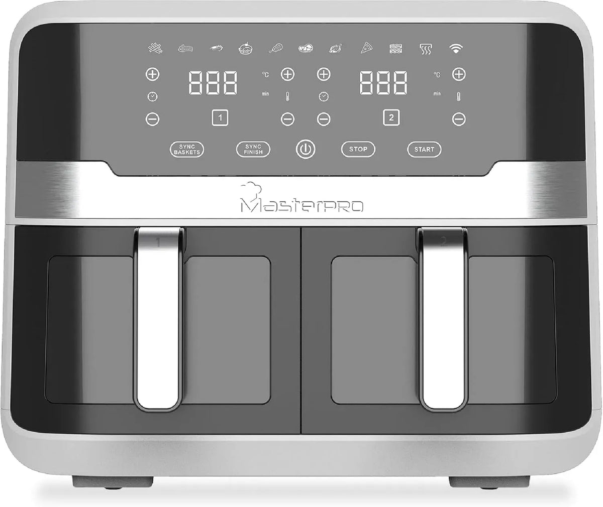 Affichage numérique, Contrôle de la durée et de la température, MasterPRO Rocket Duo 900, Friteuse double 9 litres 2400w, Paniers en aluminium faciles