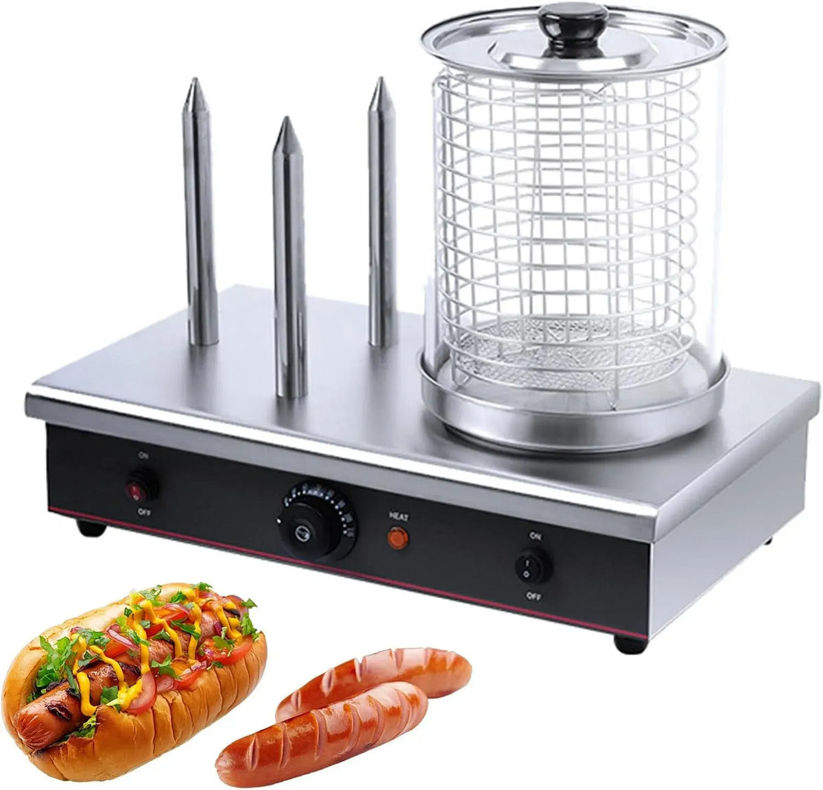 Machine à Hot-Dogs, Cuiseur, Chariot, 700 W, gril, vapeur, professionnel, restaurant, fonction chauffante