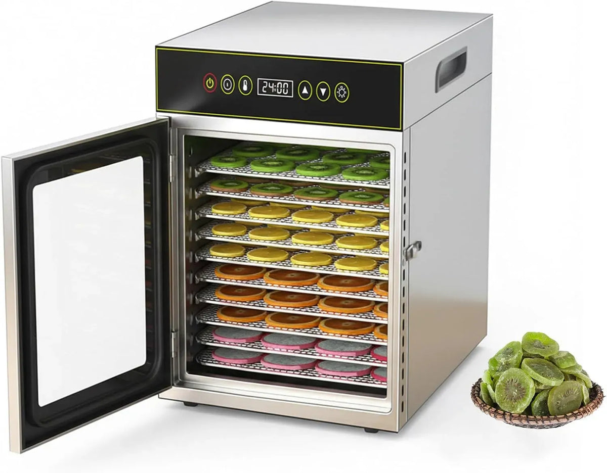 800W18Trays Et Minuterie, Viande Séchée, pour Déshydrateur Alimentaire Professionnel pour Aliments, 30 °c à 90 °c, 0 à 24 H, Fruits, Herbes Et Légumes
