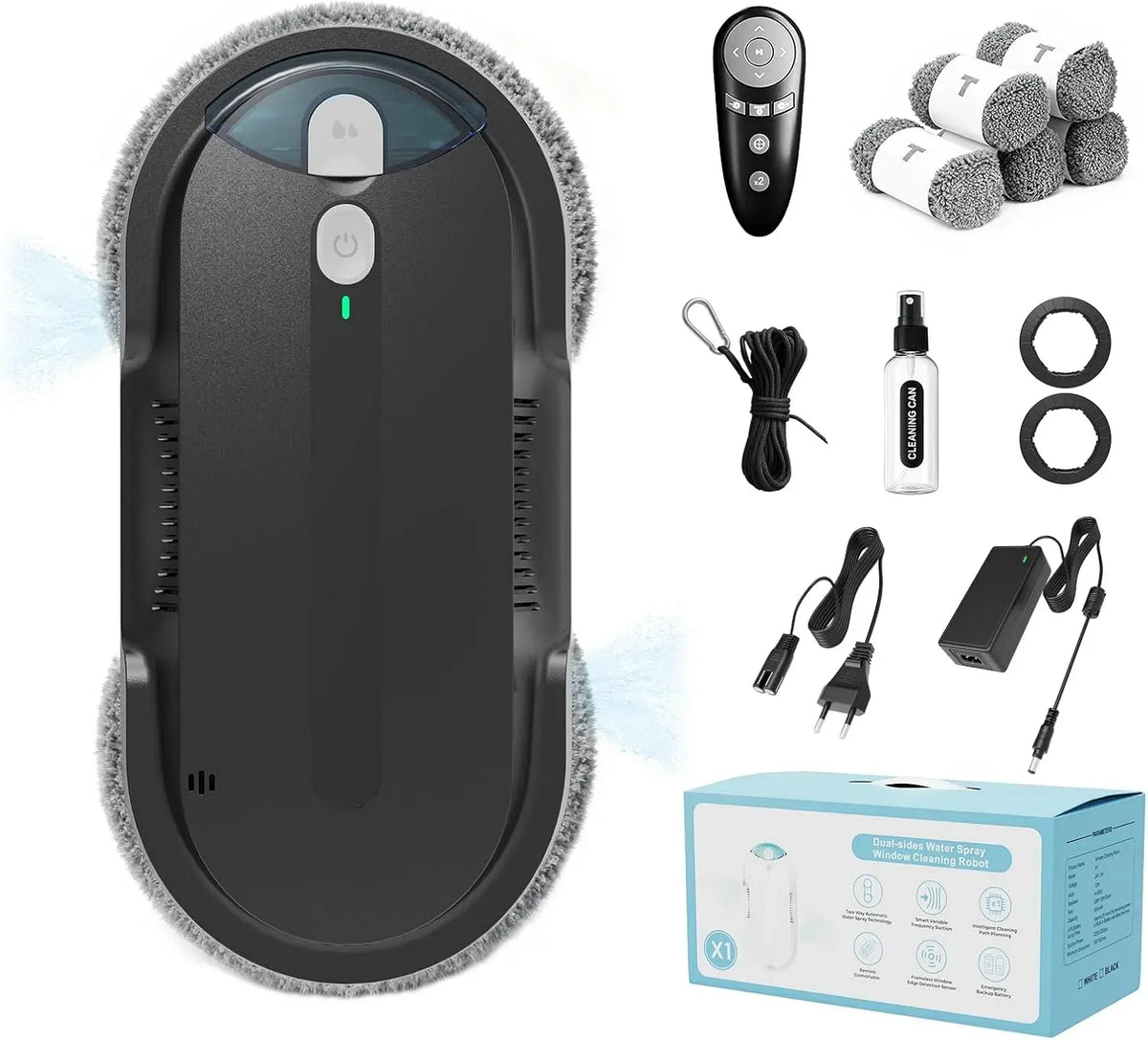 cuve de nettoyage à ultrasons, Nettoyeur, Robot, nettoyeur électrique de vitres, 85 ml, grand réservoir, noir, pour Fenêtres et Miroirs