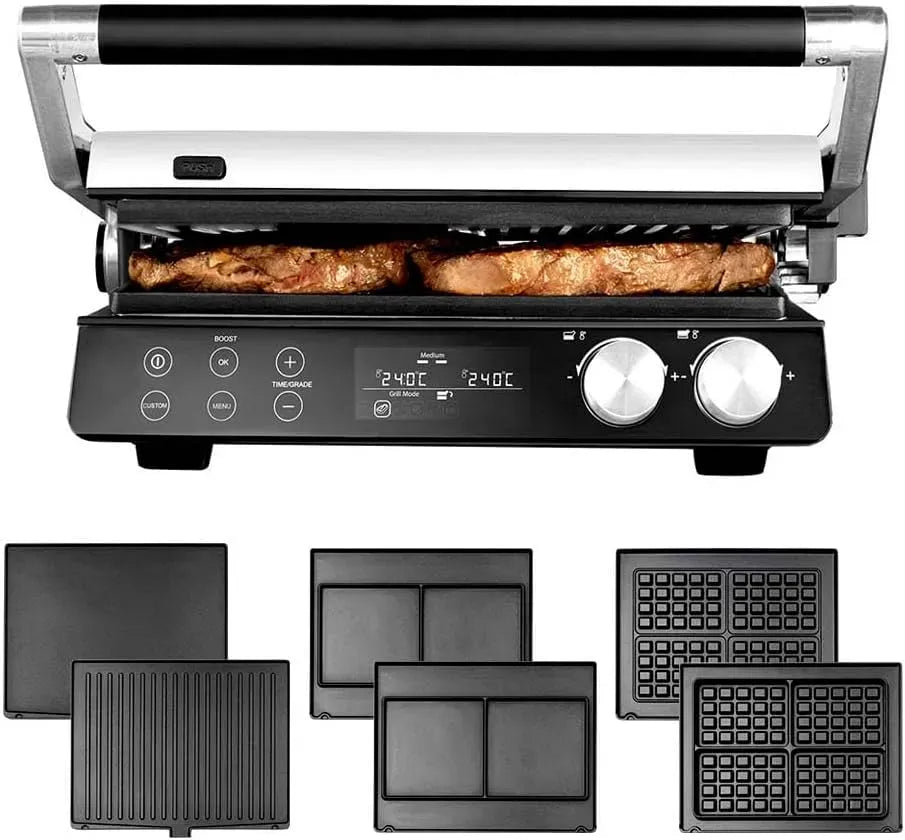 Barbecue, plancha, gril à panini et croque-monsieur, gaufrier électrique, 58 x 35 cm, 2400 W, GASTROBACK BBQ