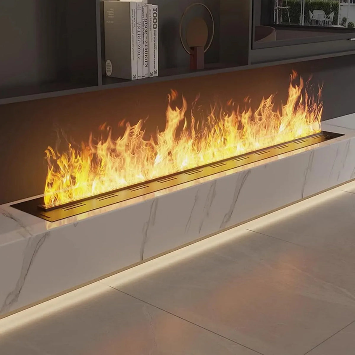 Radiateur électrique, encastrable, effet 3D, vapeur, acier inoxydable, Cheminée à Vapeur Encastrée avec Projection Flamme 3D, 500 mm