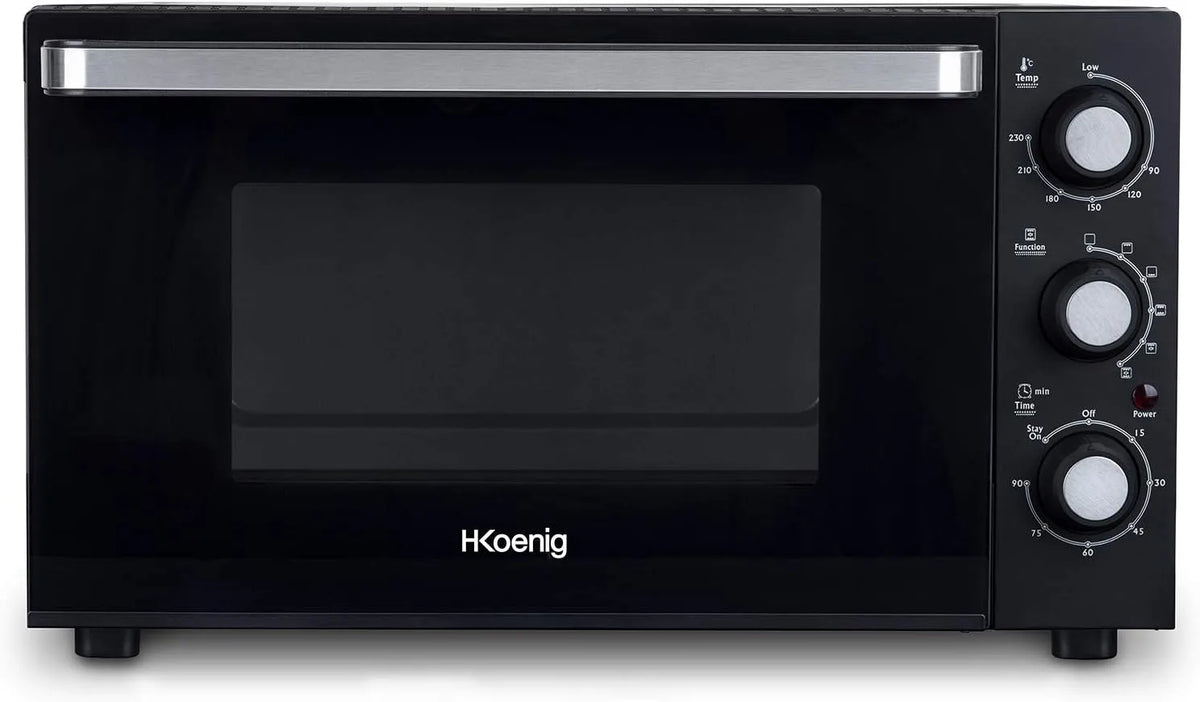 Four électrique FO30, 30 L, 1500 W, minuteur, compact, Plaque Cuisson antiadhésive, 230°, Porte en Verre Double vitrage
