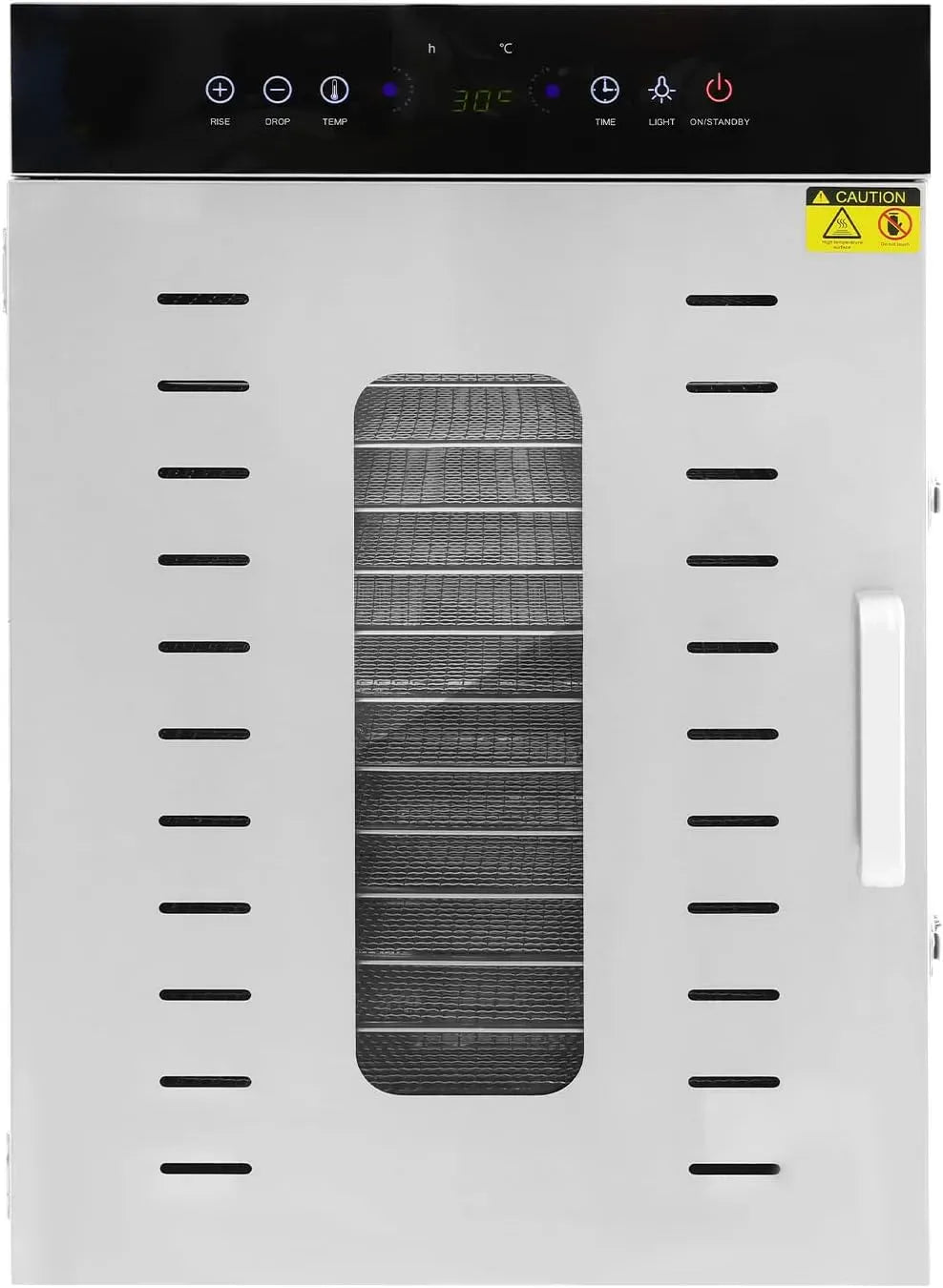 Ventilateur, 1350 W, 30 à 90 °C, minuteur, acier inoxydable, Déshydrateur alimentaire 16 plateaux, inox 304, Minuterie 0,5 à 24 h