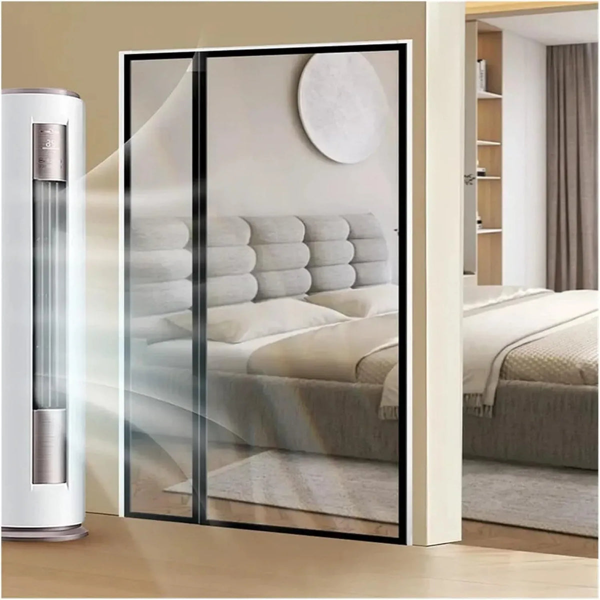 W180cm h220cm Rideau, Isolant Thermique Porte Rideau de porte de climatisation coupe-vent à Air chaud d'hiver à ouverture latérale