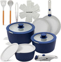 Ustensile de cuisson, amovible, NutriChef Batterie de Cuisine 18 Pièces Céramique, Revêtement sans PTFE
