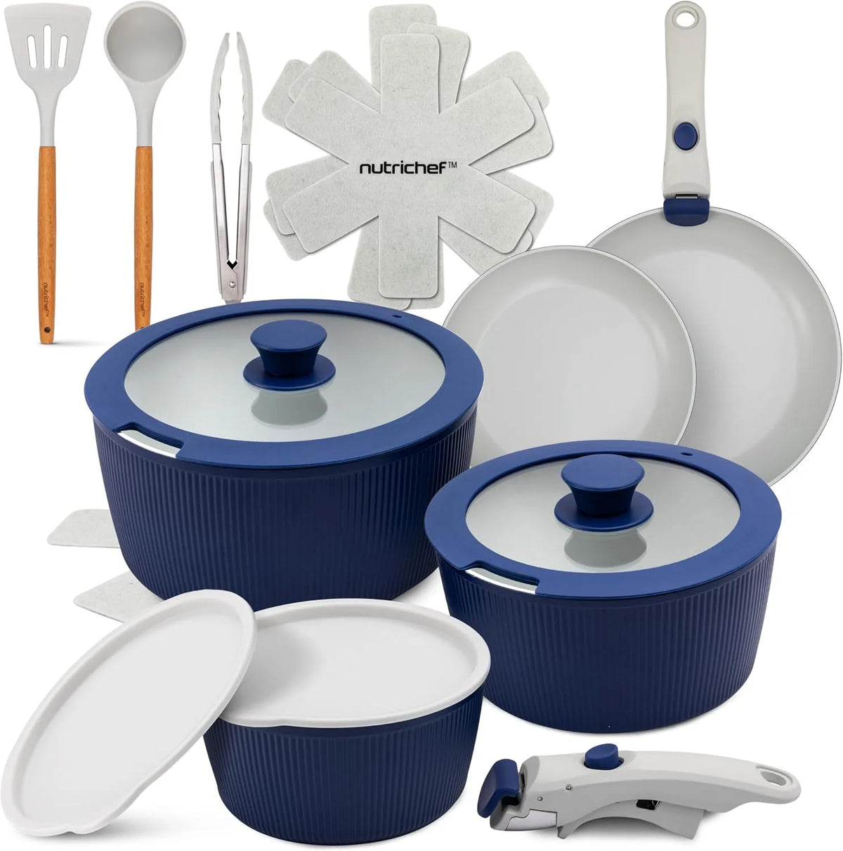 Ustensile de cuisson, amovible, NutriChef Batterie de Cuisine 18 Pièces Céramique, Revêtement sans PTFE